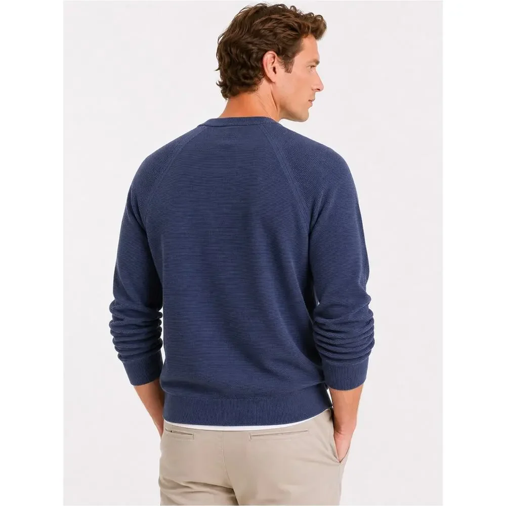 J.Crew Textured Cotton Crewneck Sweater Heather Navy NWT Sz Small Knit Pullover